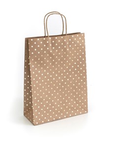 Papírová taška Kraft zlaté puntíky 33x10x24cm, 5ks