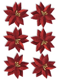 Papírové květiny samolepicí Vánoční hvězda červená, 6ks
