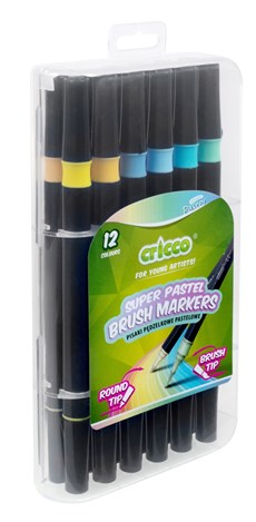 Popisovač štětcový oboustranný pastelový Cricco, sada 12 barev