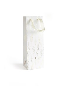 Papírová taška bílá na víno 35x10x12cm, zlatý potisk, 5ks